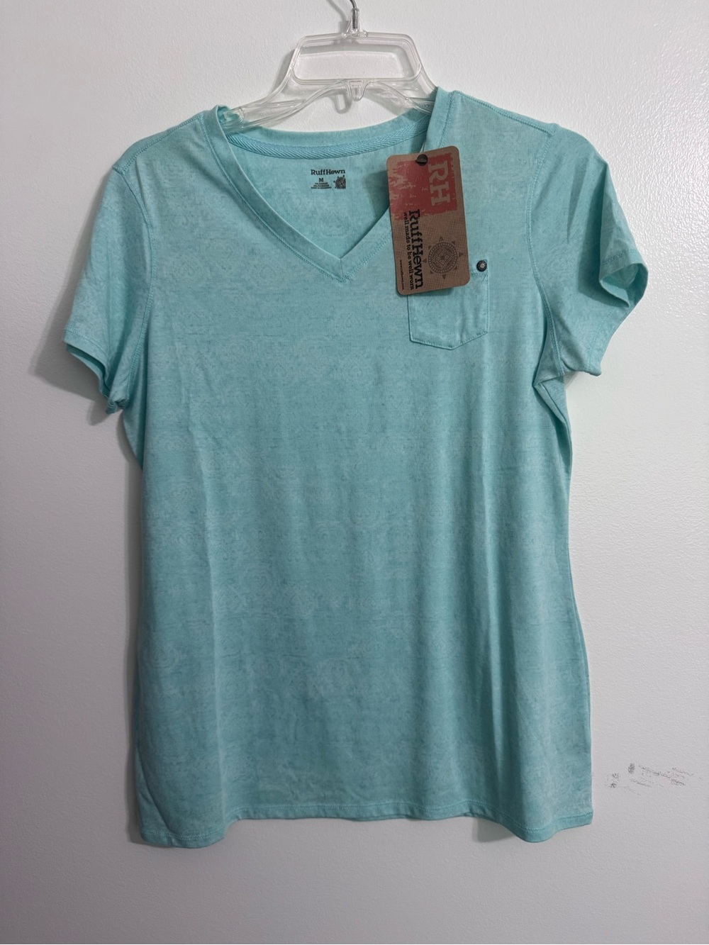 Ruff Hewn Women's V-Neck Pocket Tee in Light Aqua